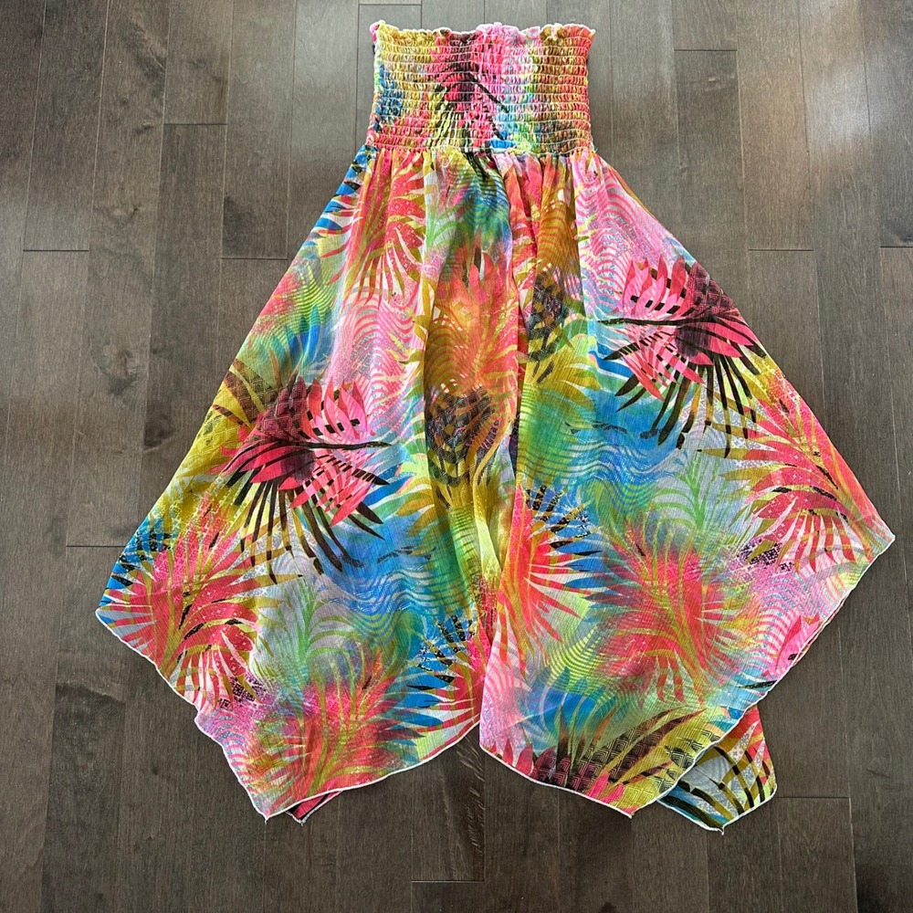 Club Z Collection Smocked Asymmetrical Floral‎ Cover Up Tropical Hawaii XL